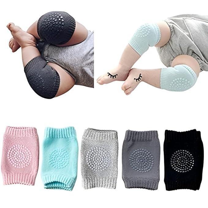 Two pairs of baby knee pads from 18057, soft and stretchy for safe crawling, designed for kids' protection and comfort.