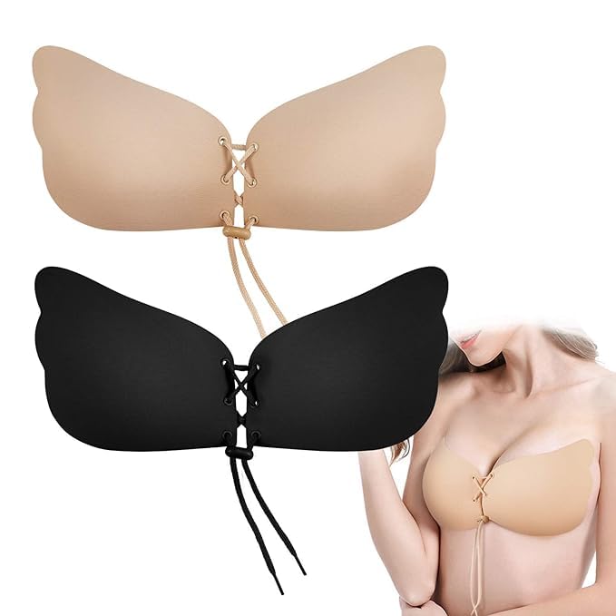 Women's & Girl's Silicone Gel Self-Adhesive Stick On Push Up Strapless Nylon & Spandex Strapless Silicone Wire Free Strapless Bra