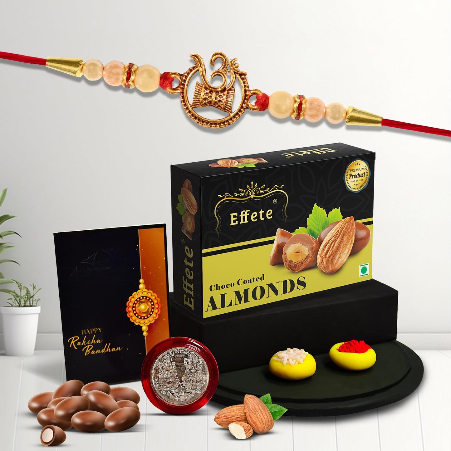 Rakhi For Brother Set Of 1 With Chocolate Almonds 32gm Shiva Damru Rakhi Premium Rakhis (K1_414_ca32)