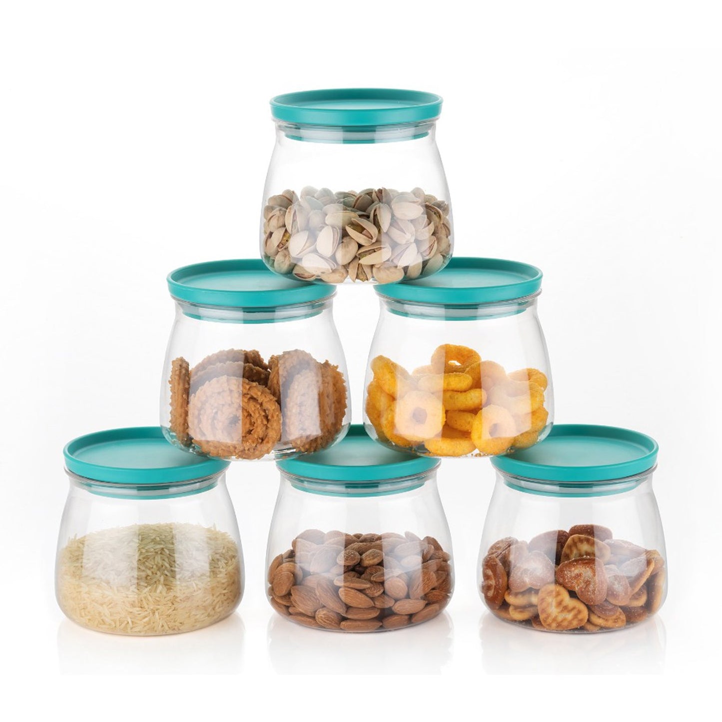 2286 Matka Shaped Jar With Air Tight Leak Proof Lid (Multicolour) (Set Of 6) (900ml)