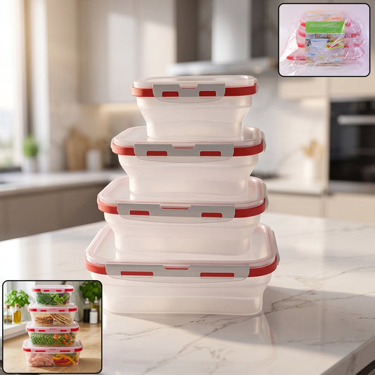 Wukusy collapsible food storage container set with four airtight foldable lunch boxes for convenient meal prep and storage