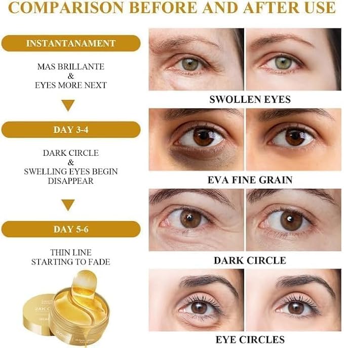 Gold Eye Patches Under Mask Pure Gold Collagen Dark Circles Remover Puffiness Reducer Wrinkle Repair