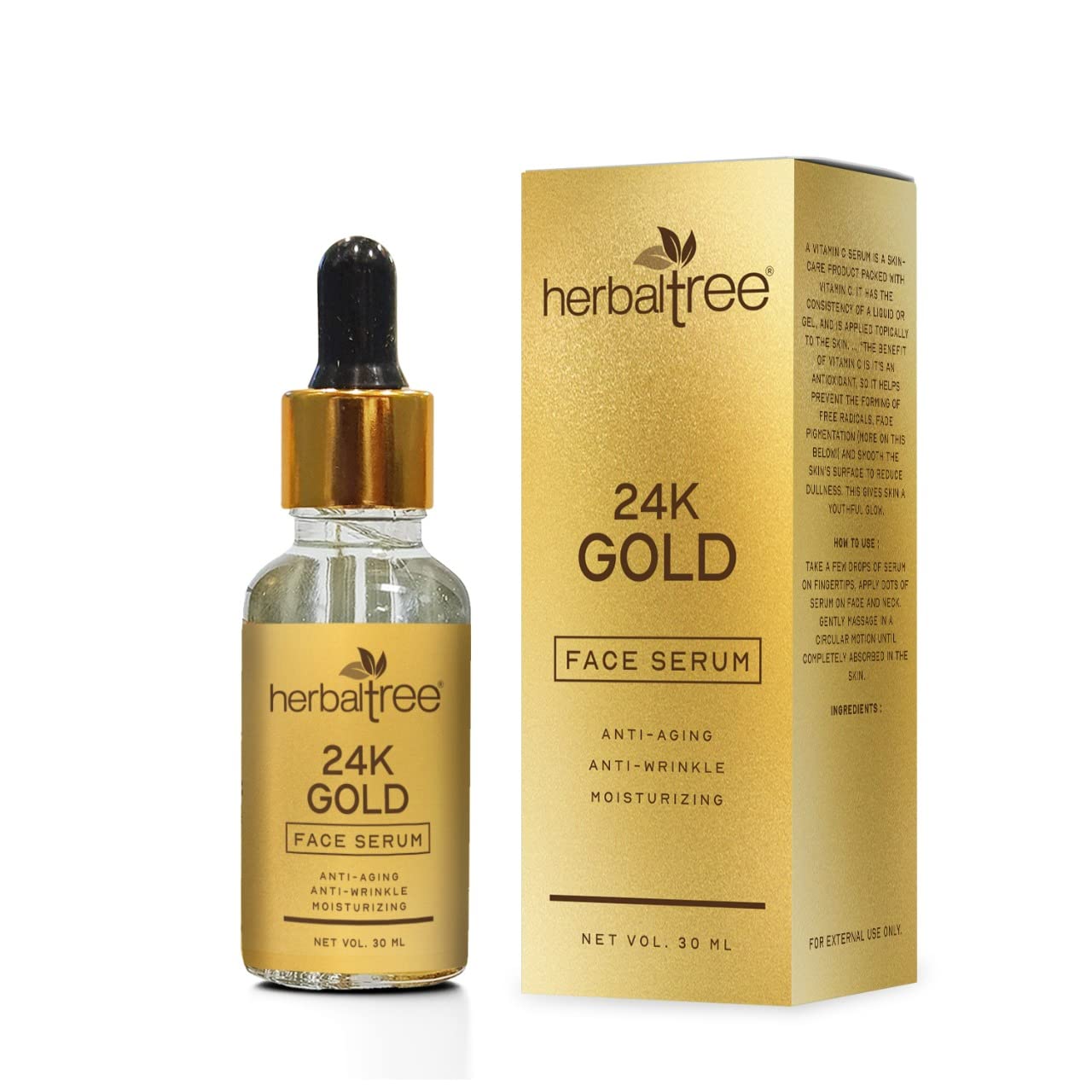 Drpshippr 24K Gold Face Serum for moisturizing, anti-aging, and wrinkle reduction in a 30 ml bottle.