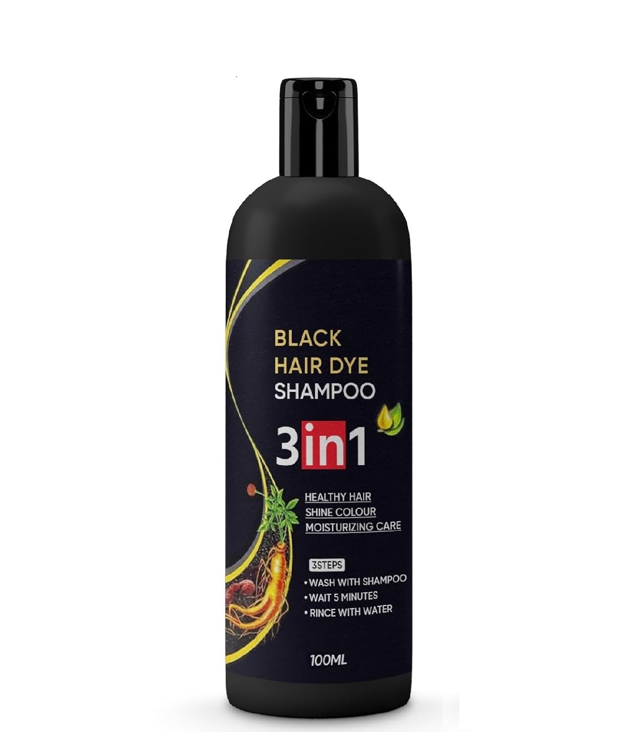 Pack of four Drpshippr 3-in-1 black hair dye natural shampoo bottles for hair coloring and care in a beauty and personal care set.