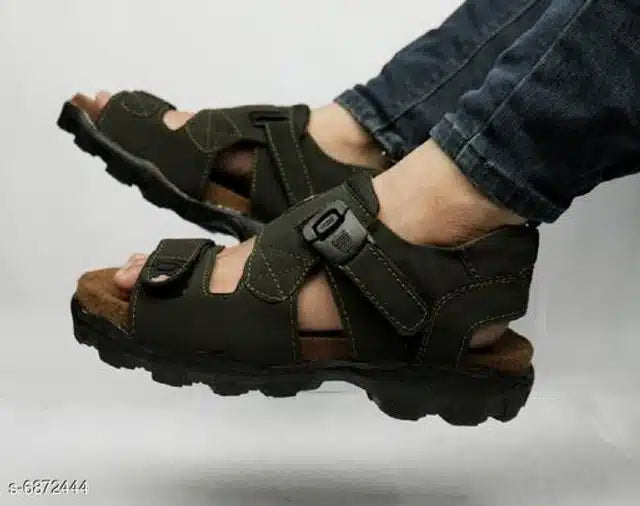 Men's outdoor sandal in olive color by 4597, size 6, featuring durable straps and a rugged outsole for outdoor activities.