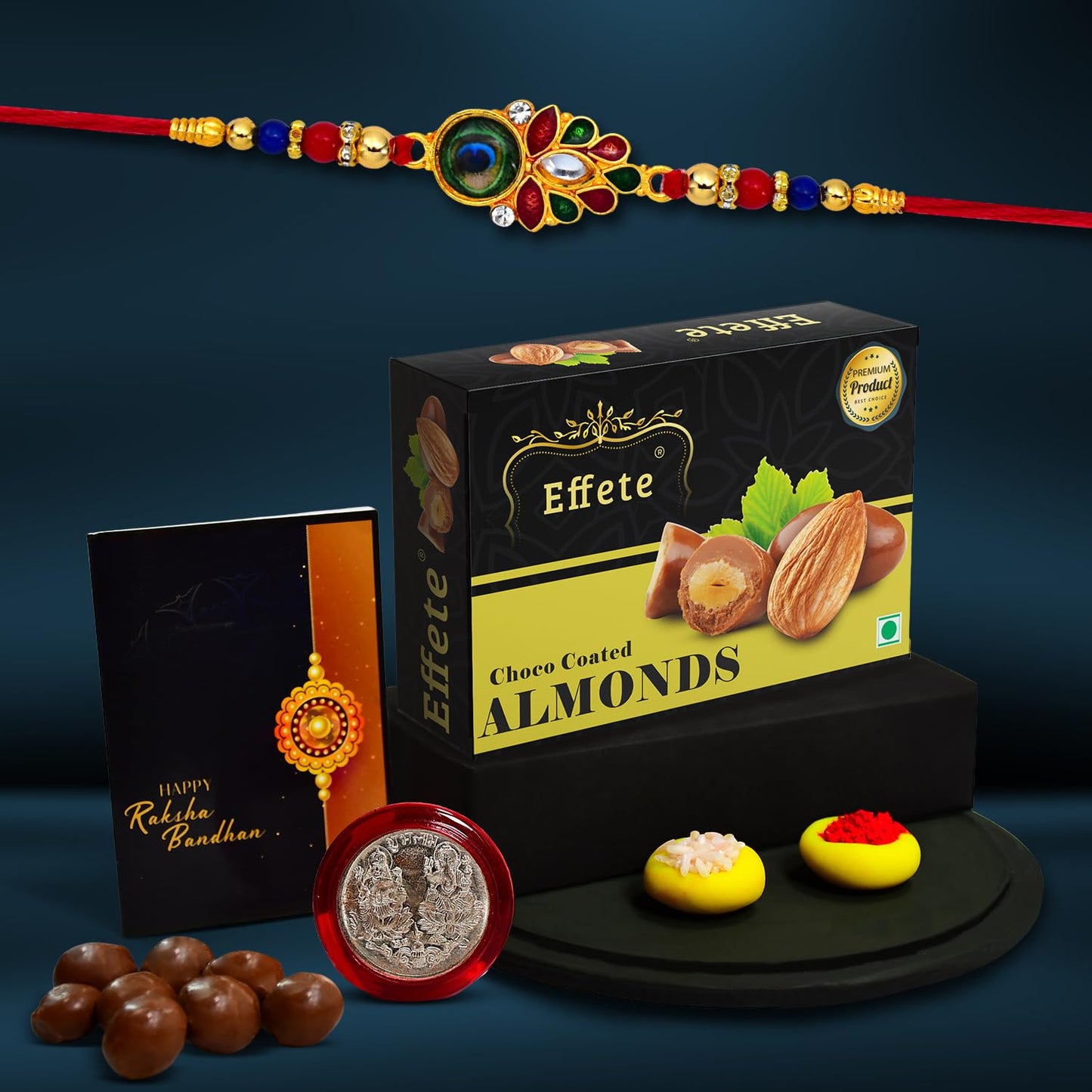 Rakhi (K1_319_ca32) Chocolate Almonds 32gm Rakhi Combo With Card And Chocolate Chocolates Gift Rakhi Chocolate For Brother Rakhi With Gift Set Of 1 Rakhi