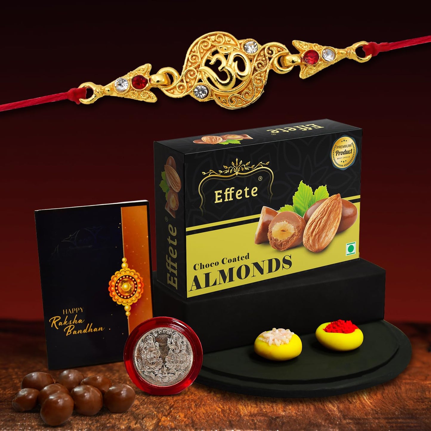 Rakhi (K1_404_ca32) Chocolate Almonds 32gm Rakhi Combo With Card And Chocolate Chocolates Gift Pack Rakhi Chocolate For Brother Rakhi With Gift Set Of 1 Rakhi