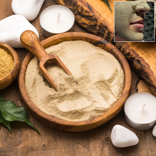 Wukusy Natural Multani Mitti face and body care powder in 10-12g packet, showcasing fullers earth for skincare.