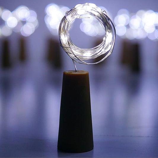 Wine Bottle Cork String Light Multi Led 2m Cable Length Copper Wire Battery Operated (White 1 Pc)