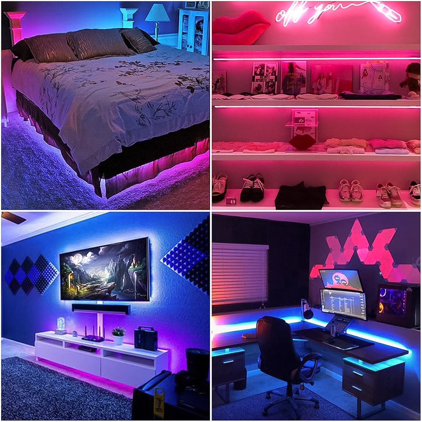 Wukusy 3M RGB LED strip lights mood lighting set with flexible multi-color LED strips on a white background.