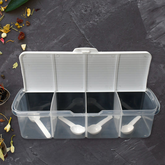 8263 Kitchen Multipurpose Air-tight 4 Sections Storage Containers Masala Boxpickle (Achar) Jar With 4 Spoon For Each Section (1 Pc Mix Color)