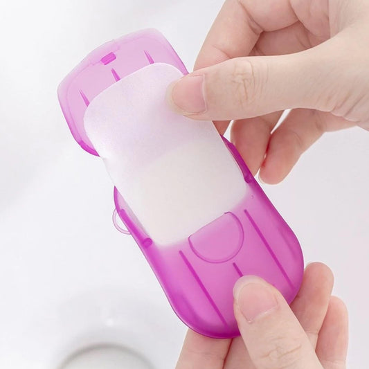 Wukusy portable travel paper soap sheets with mini box, 20 colorful sheets for convenient hand cleaning on the go.
