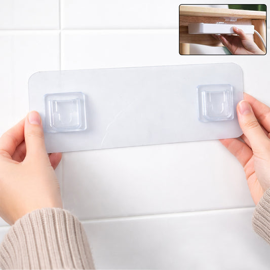 Wall-mounted Wukusy self-adhesive hanger with hooks for versatile storage, shown attached to a wall for easy organization.