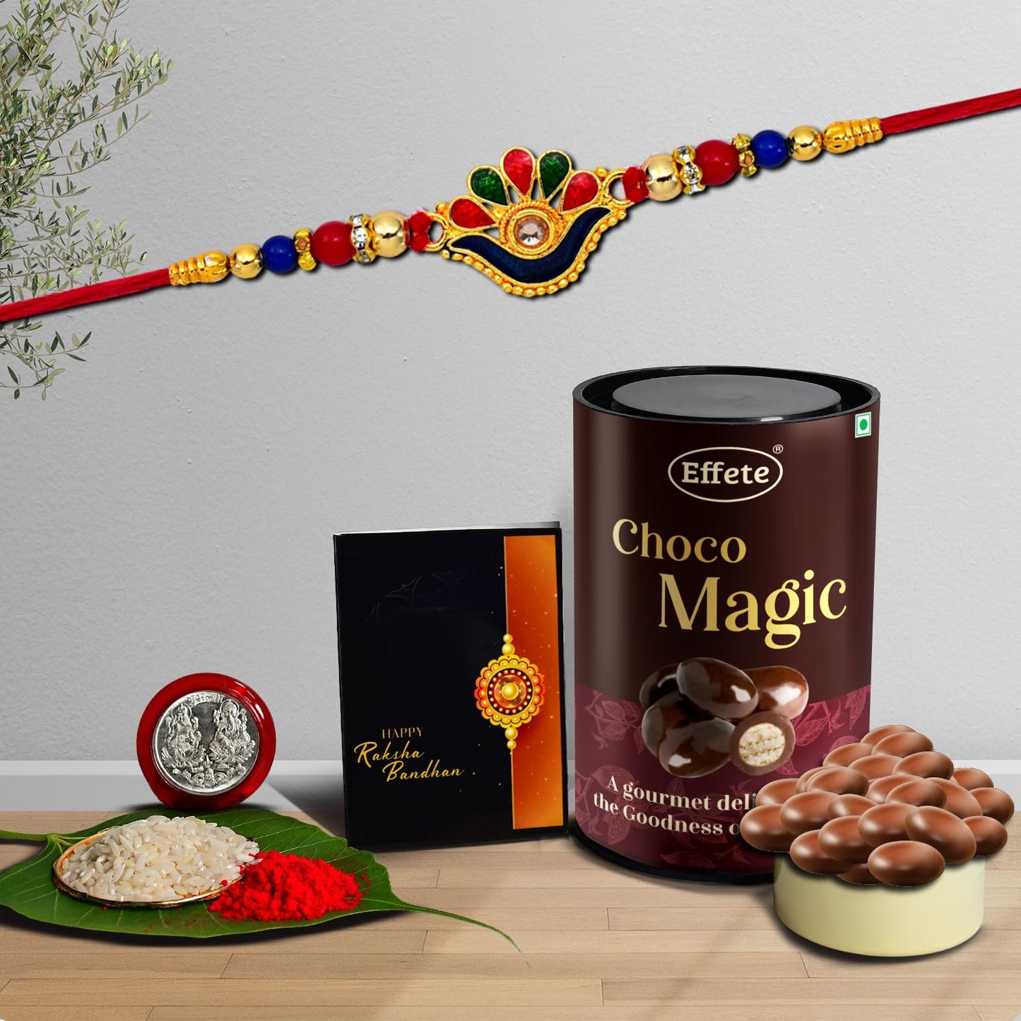 (K1_313_em) Rakhi Combo With Chocolate Magic Rakhi For Brother With Gift Chocolate Gift Pack Rakhi With Chocolate Gift Hemper Fancy Rakhi For Men Set Of 1