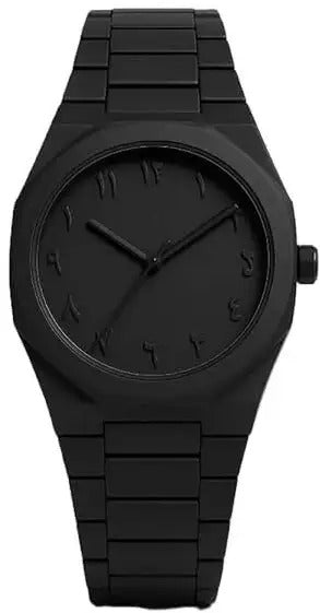 Kids matte black analog wristwatch with Eastern Arabic dial, Dropdash brand, featuring a sleek design and easy-to-read numbers.
