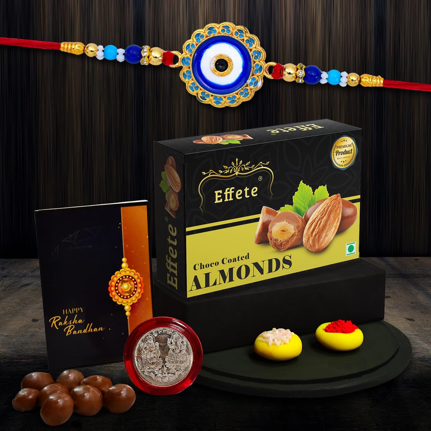 (K1_516_ca32) Rakhi Combo Chocolate Almonds 32gm Rakhi Chocolate For Brother Fancy Rakhis For Men Stylish Rakhi With Gift Rakhi Combo Set Of 1 Chocolate