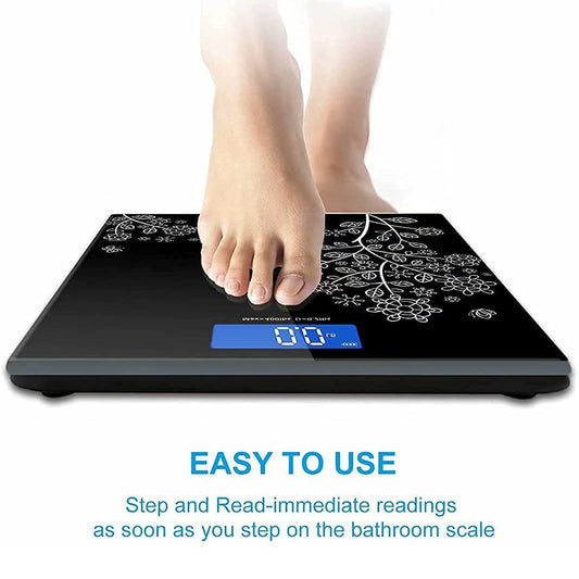Wukusy 6122 premium bathroom scale showing weight measurement on digital display, used for personal and professional bathroom weighing.