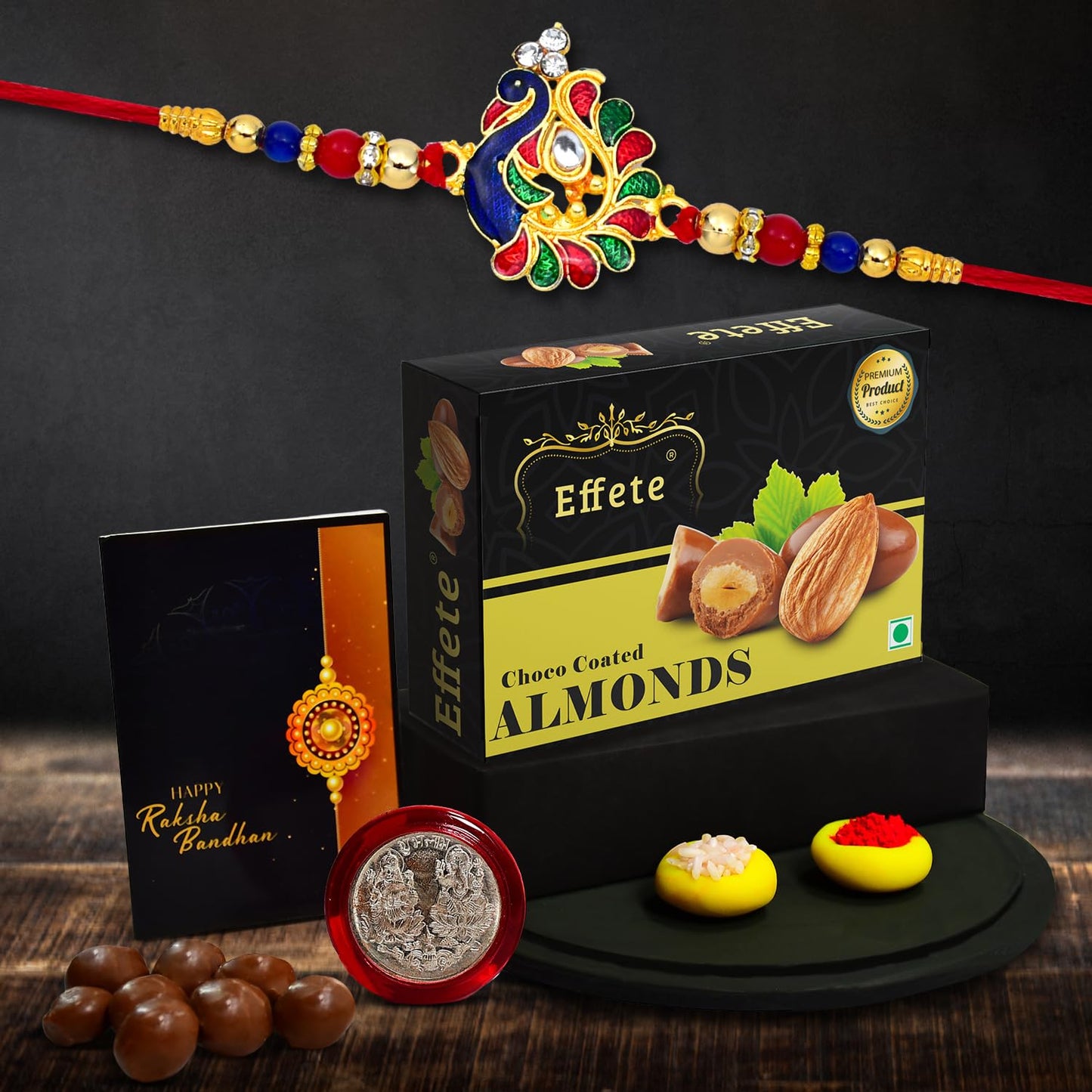 Rakhi (K1_298_ca32) Chocolate Almonds 32gm Rakhi For Brother With Gift Rakhi With Chocolate Rakhi Combo For Brother Set Of 1 Rakhi Chocolate