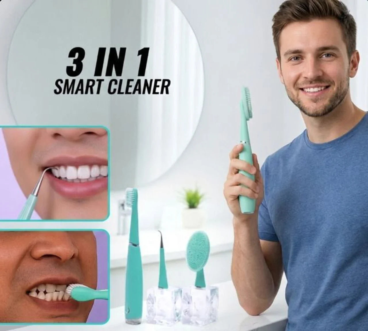 Electric 3-in-1 dental and face cleaner and scrubber by Drpshippr, green color, with detachable brush heads for home use.