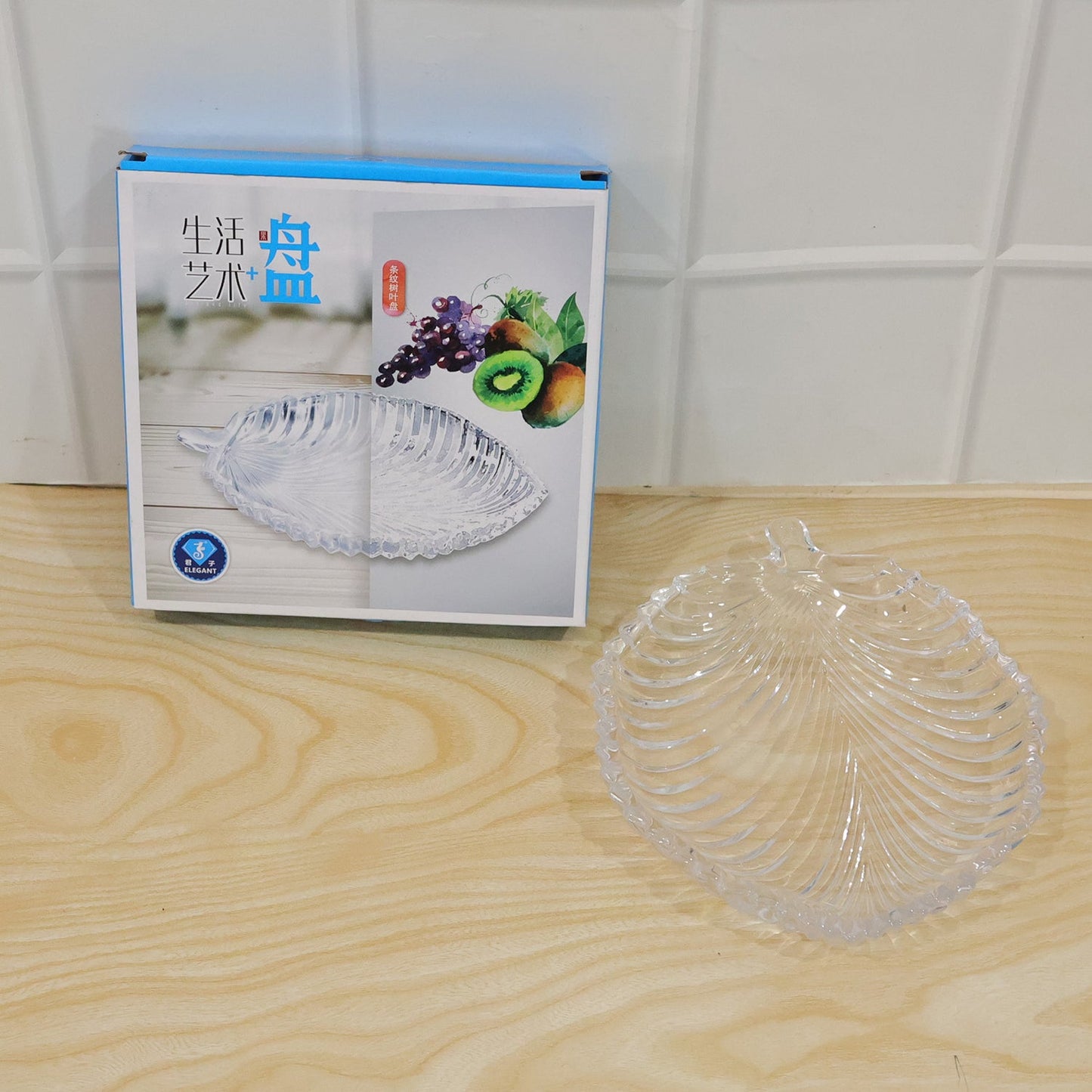 Leaf Shape Glass Serving Tray 20 X 16 Cm Platter For Snacks And Dessert (1 Pc)