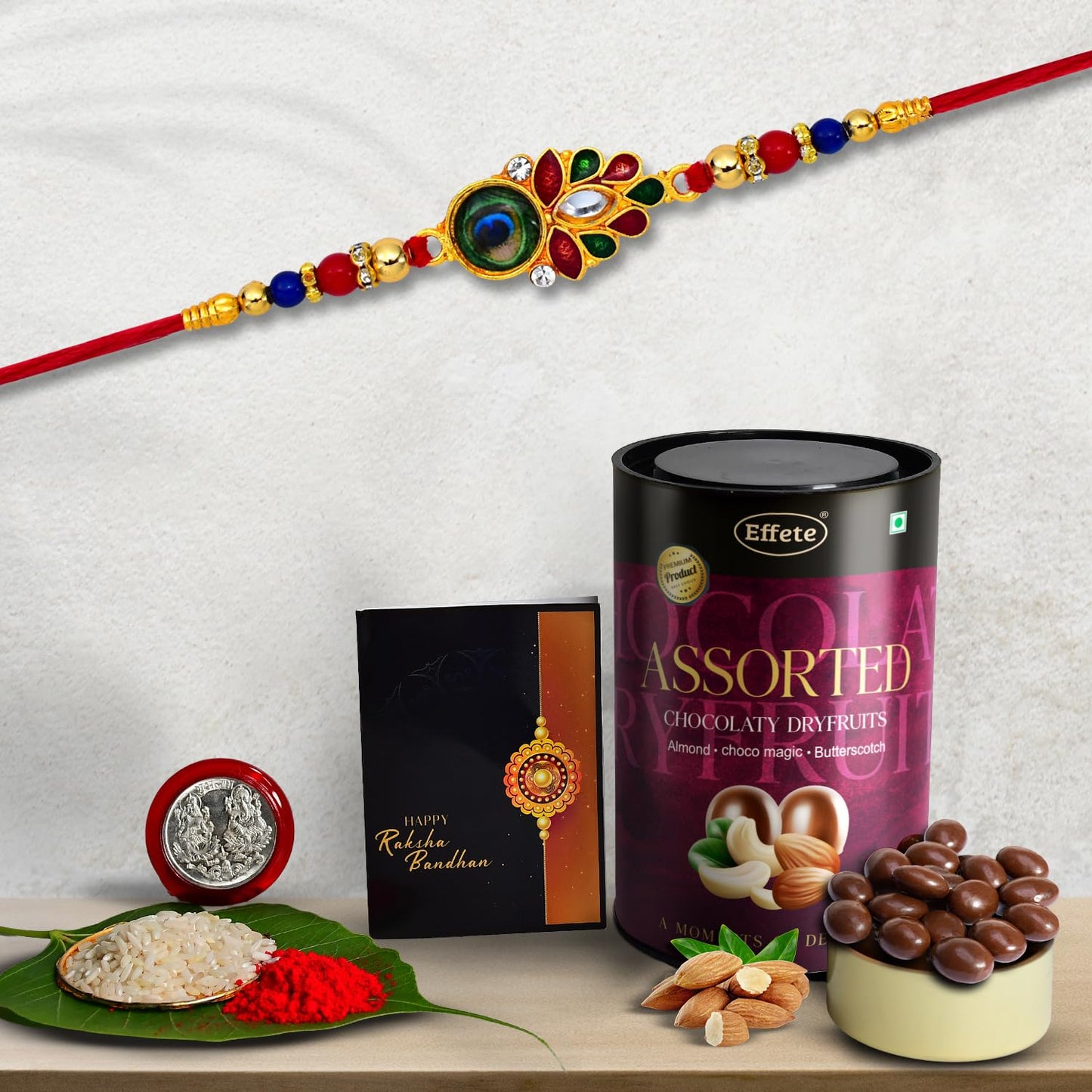 (K1_319_as) Rakhi Combo With Assorted Chocolate Dryfruits 96gm Rakhi For Brother With Gift Chocolate Gift Pack Rakhi With Chocolate Gift Hemper Fancy Rakhi For Men Set Of 1