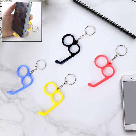 Wukusy 2-in-1 plastic dual-finger mobile stand and keyring in mixed colors, portable mobile accessories for convenience and style.