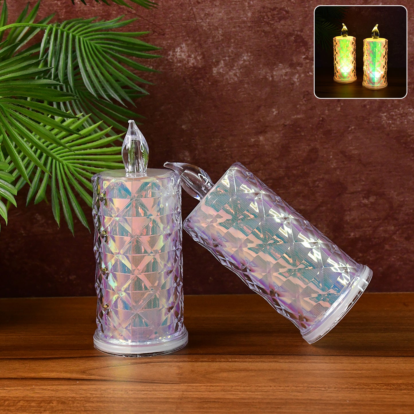 Decorative Led Candle Lights With Holographic Finish (2 Pc Set)