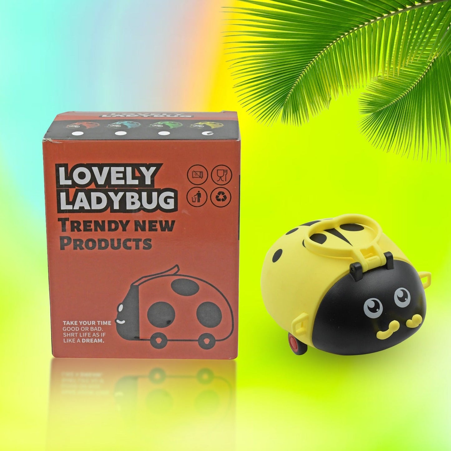 8822 Cute Plastic Bug Shape Water Bottle With Adjustable Shoulder Strap 4 Wheel Straw Portable Drinking Cup Water Bottle For Kids Water Bottle Return Gift For Kids Water Bottle With Straw School Kinds Water Bottle (1 Pc)