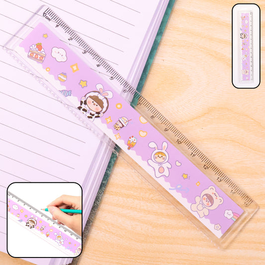 Wukusy premium cute cartoon plastic ruler for kids, colorful office measurement tool with playful design, 1-piece set