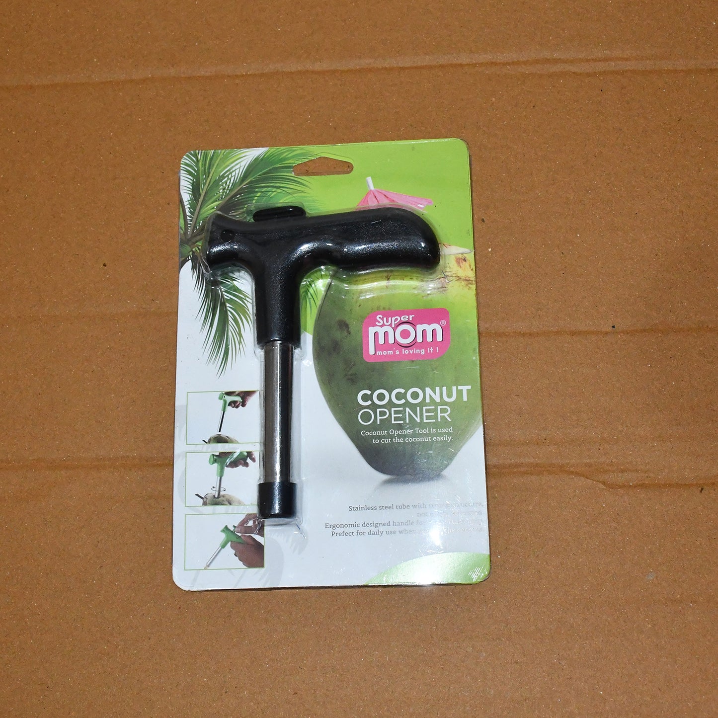 Wukusy Supermom Coconut Opener Tool with ergonomic handle, designed for easy coconut opening, shown in the image.