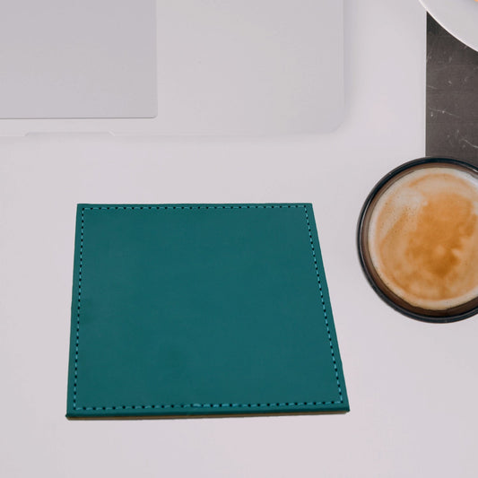 Wukusy square leather tea coaster for dining table, durable hot pot and cup coaster, home or office decor accessory, set of 1 or 4.
