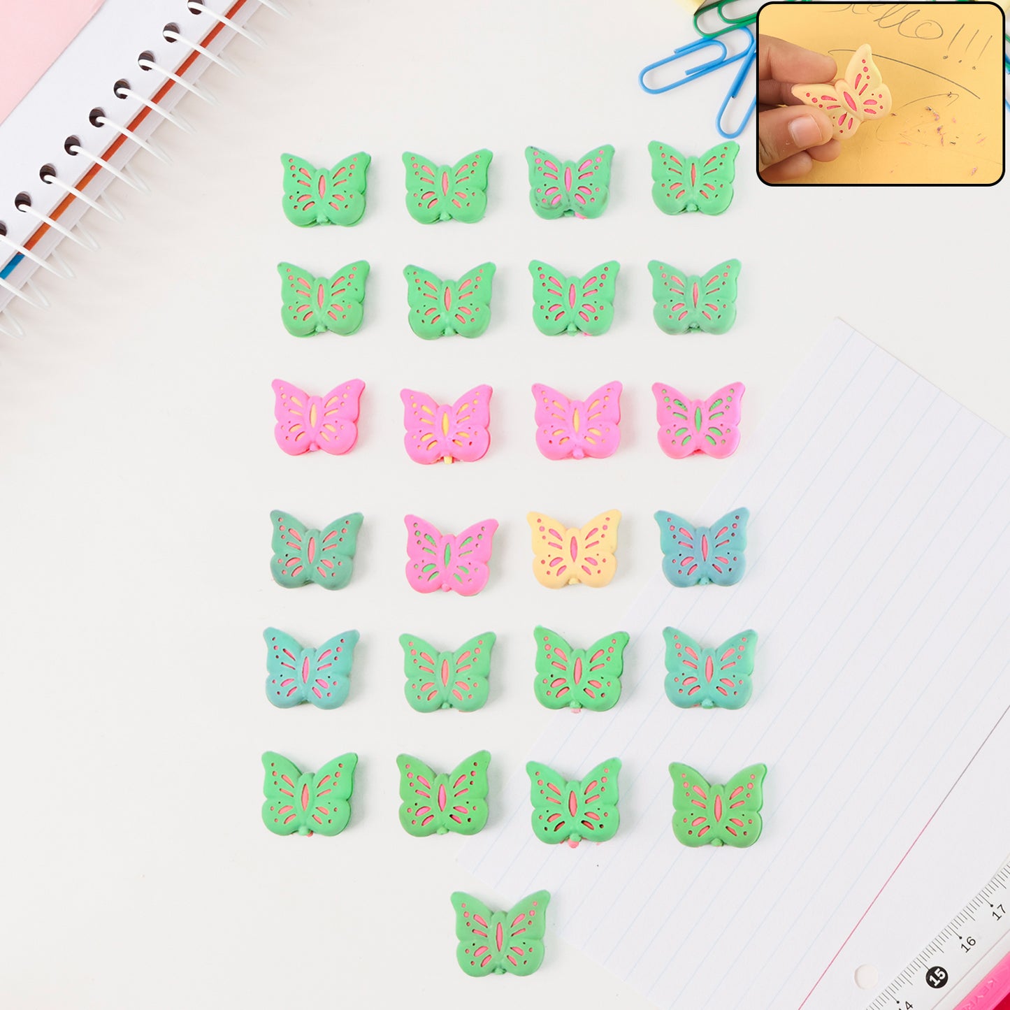 Butterfly Shape Eraser Rubber (25 Pc Mix Colour Design)