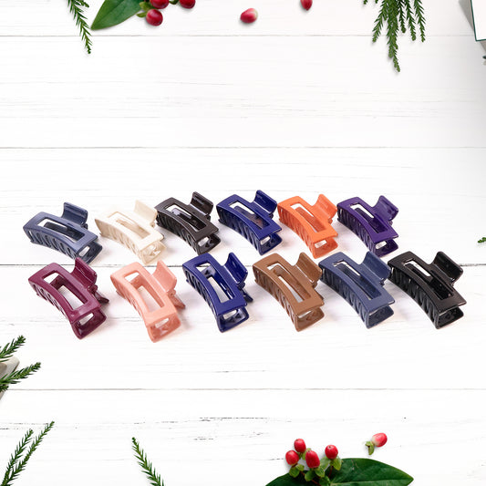Matte Finish Rectangle Hair Claw Clip For Women And Girls Assorted Color Pack 12 Pc