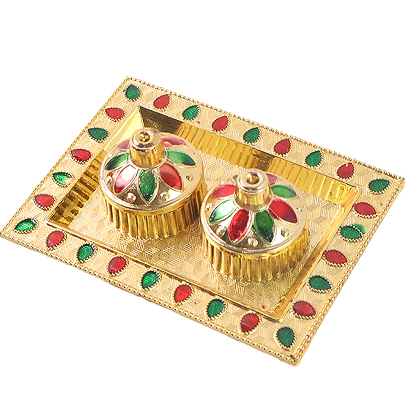 Wukusy Rakasha Bandhan Puja Thali with kumkum holder, decorative Indian home decor for Rakshabandhan and traditional puja rituals.