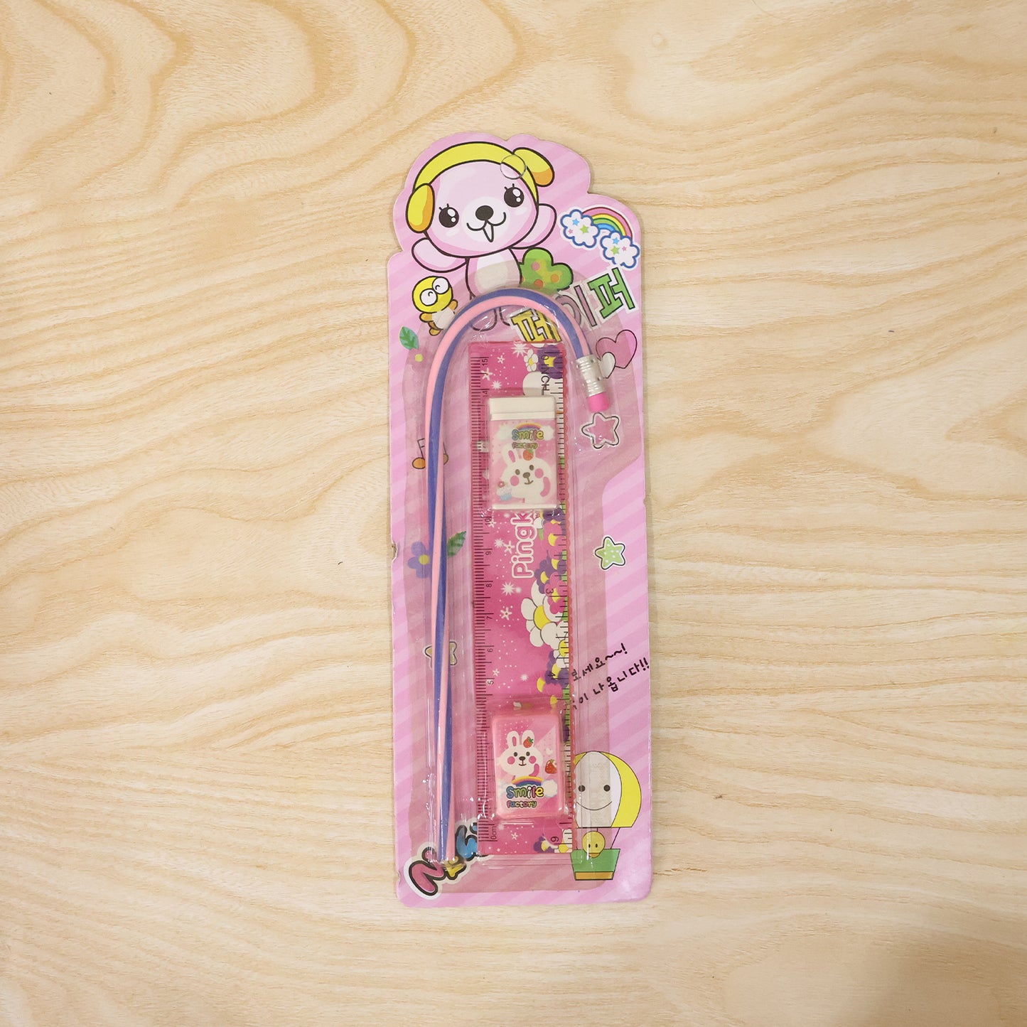 4-in-1 Cute Pink Stationery Set With Ruler Pencil Eraser Sharpener