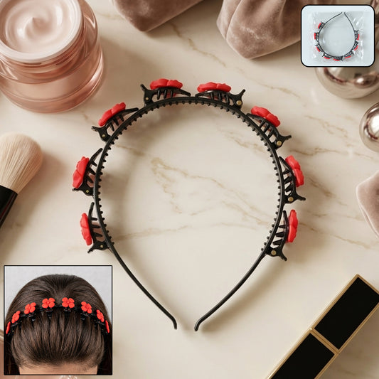 Decorative Floral Headband With Built In Mini Claw Clips Hair Band 1 Pc