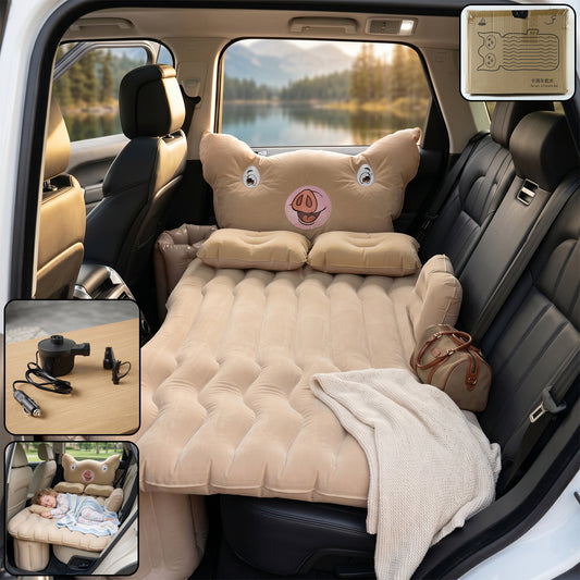 Car Air Mattress Bed Set Cartoon Pig Design Inflatable Travel Bed With Pillows