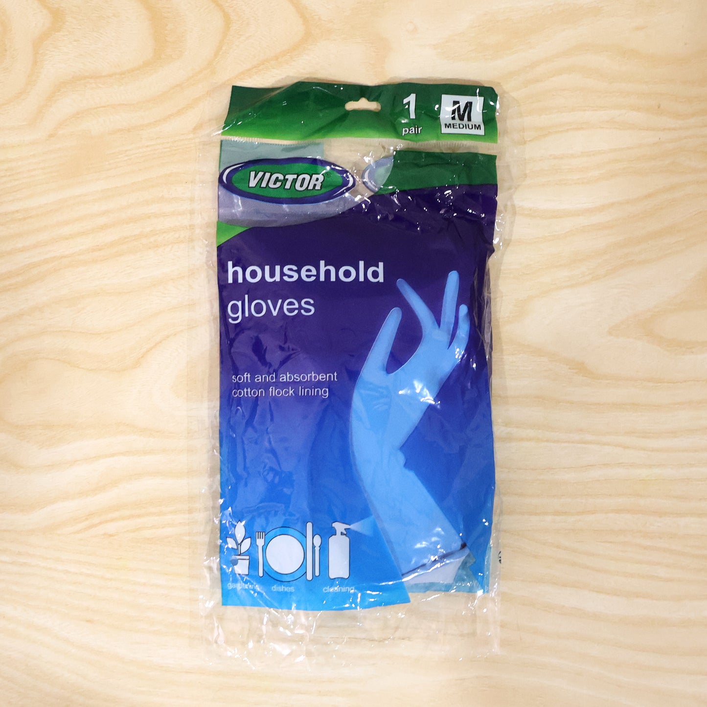 Pair of Wukusy medium Victor blue cleaning rubber gloves for kitchen dishwashing, reusable and durable.