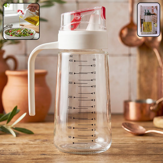Glass Oil Dispenser Bottle With Auto-flip Cap Side Handle (500 Ml 1 Pc)