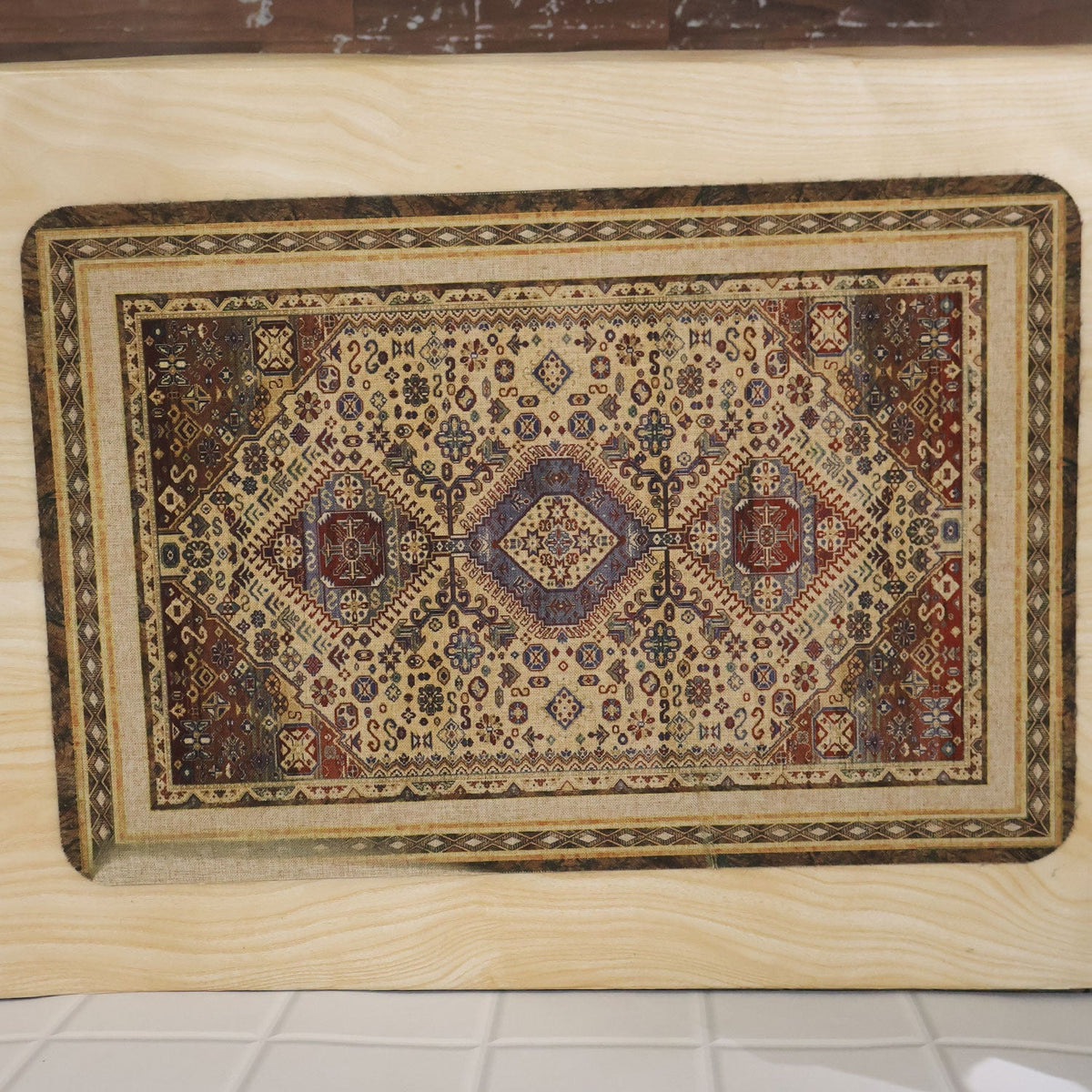 Traditional print decorative floor mat by Wukusy, 57x38 cm, ideal for home entryways with intricate pattern design.