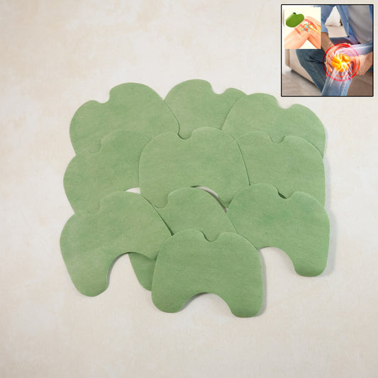 Set of 10 Wukusy herbal-infused adhesive knee relief patches displayed in a box, designed for pain relief and support.