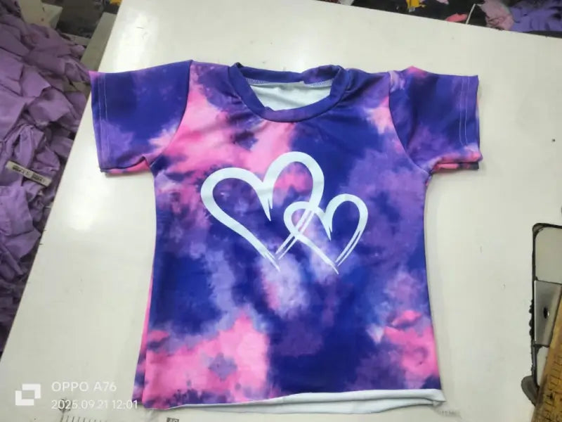 Kids Tie-Dye Heart Print Summer Set Purple & Pink Tie-Dye T-Shirt and Shorts Set