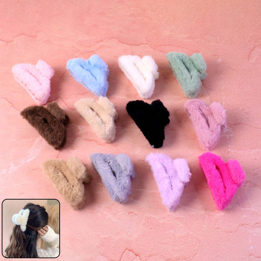 Big-size soft faux fur hair claw clip by Wukusy, showing a plush, fluffy hair accessory in a natural pose.