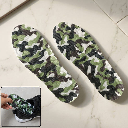 Pair of Wukusy camouflage comfort shoe insoles with soft cushioning, suitable for size 35 to 38 shoes, shown in the image.