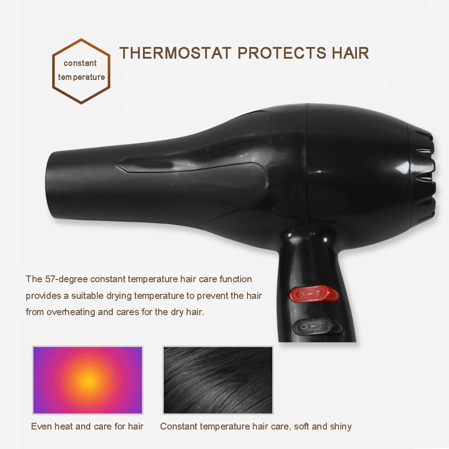 Wukusy 13025 professional multi-purpose salon hair dryer with 2 speed settings and 1800W power for women and men.
