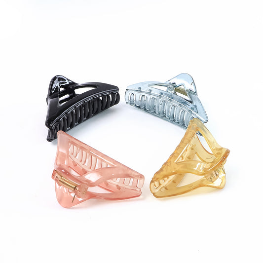 Colorful triangle shape plastic hair claw clip by Wukusy, durable grip for women and girls, perfect for fashionable hair styling.