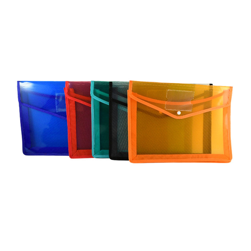 Transparent Document File Folder Multi-color Button Closure File Bags (1 Pc Mix Color)