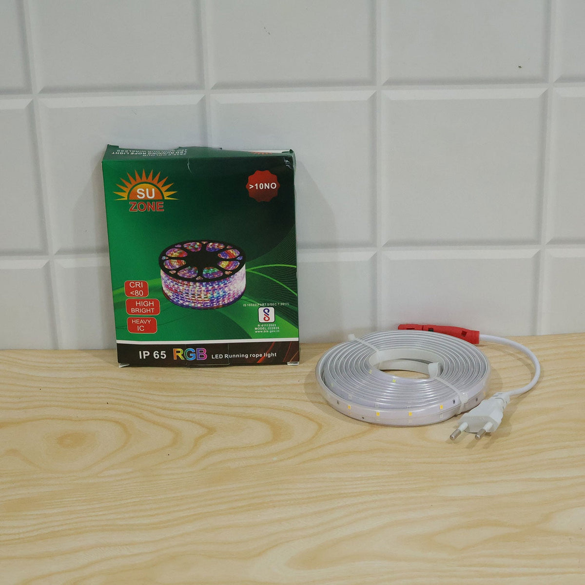 RGB decorative LED running rope light with inline controller, ideal for home room decor, by Wukusy, shown in image.