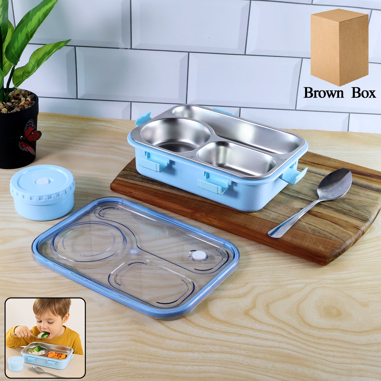 Premium Stainless Steel Compartment Lunch Box 1 Set