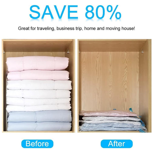 17826 Vacuum Storage Bags With Suction Pump Shirt Clips - Vacuum Bags - Big Capacity Vacuum Seal Bags For Travel Clothes Blankets Pillows Compression Bags Space Saver Vacuum Storage Bags (5 Pcs Set)